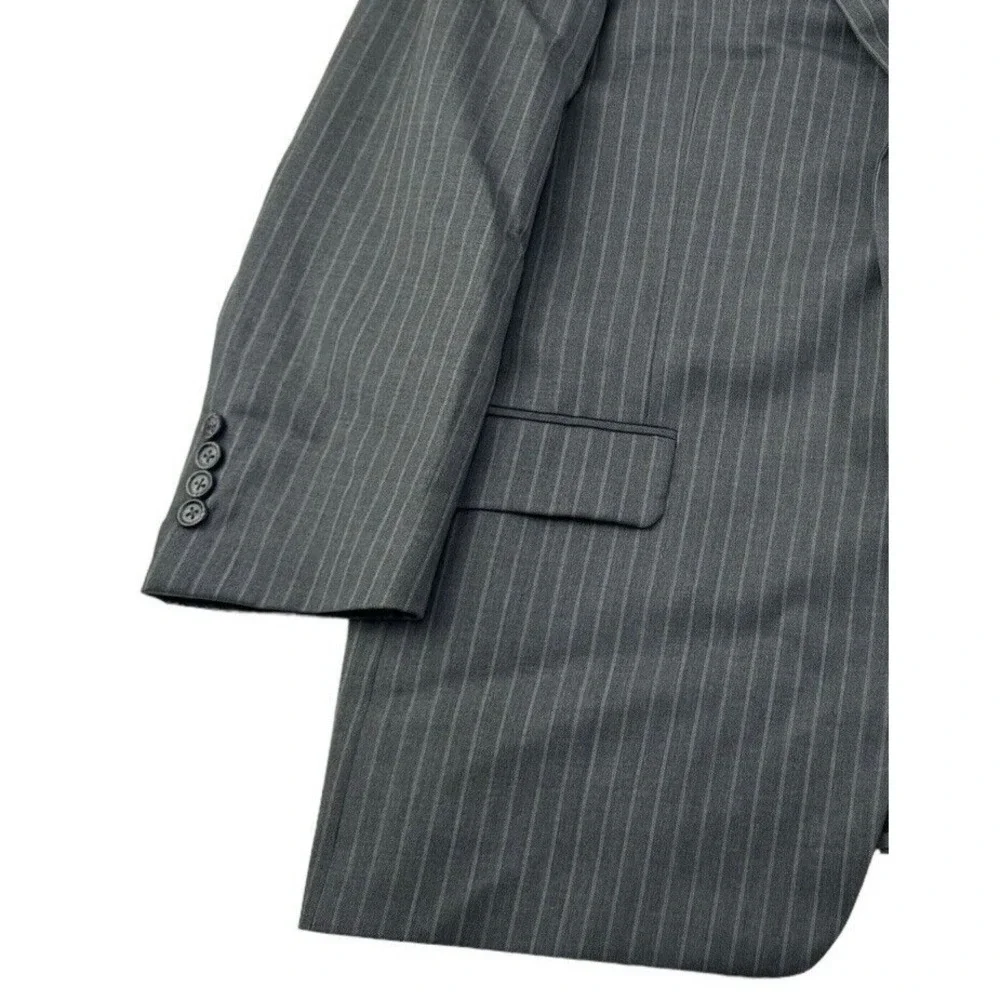Hickey Freeman Gray w/ Blue‎ & Orange Stripe Full Suit Mens Size 42S 38X26 +2
